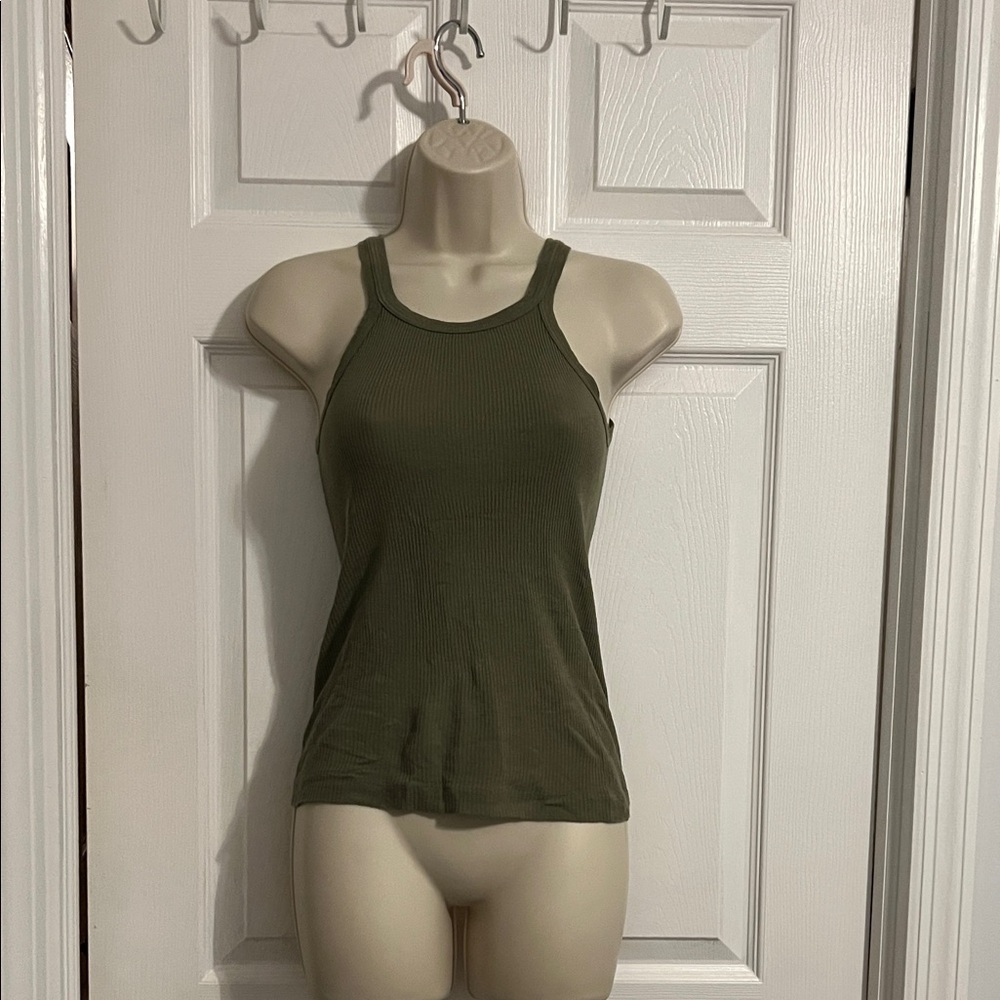 Denim Forum Olive Green Ribbed Tank Top size xs
